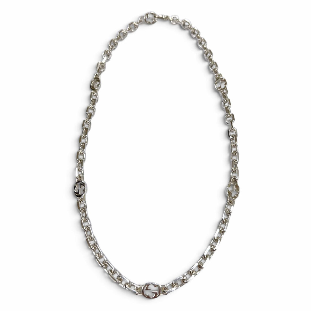 Great GUCCI Necklace Interlocking G Silver AG925 mens 759703