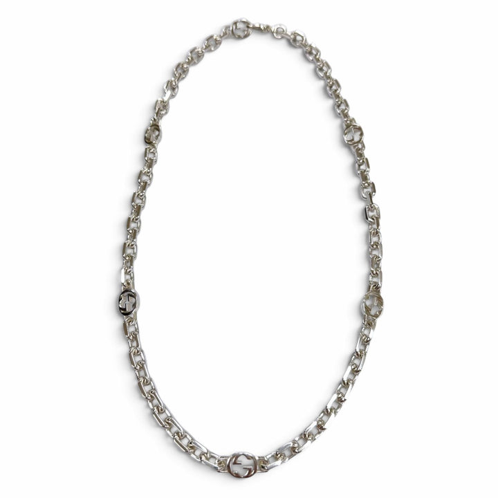 Great GUCCI Necklace Interlocking G Silver AG925 mens 759703
