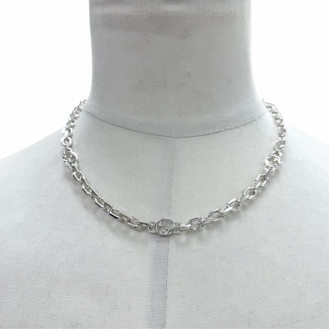 Great GUCCI Necklace Interlocking G Silver AG925 mens 759703