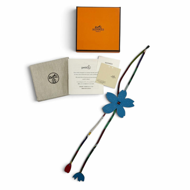 Excellent HERMES charm Petit H Sakura Cherry Blossom blue ABH519