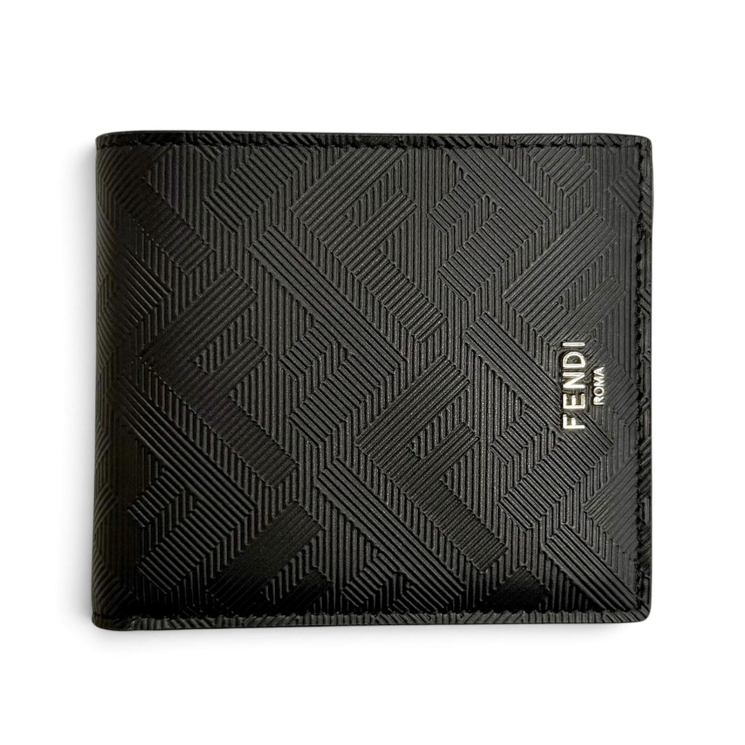 Pristine FENDI Bifold Wallet Fendi Shadow Logo Compact Wallet Billfold black