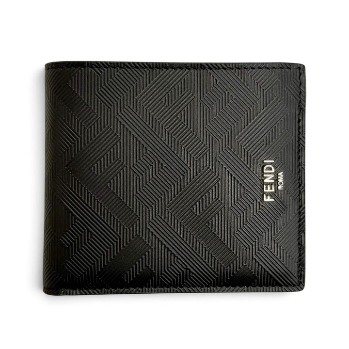 Pristine FENDI Bifold Wallet Fendi Shadow Logo Compact Wallet Billfold black