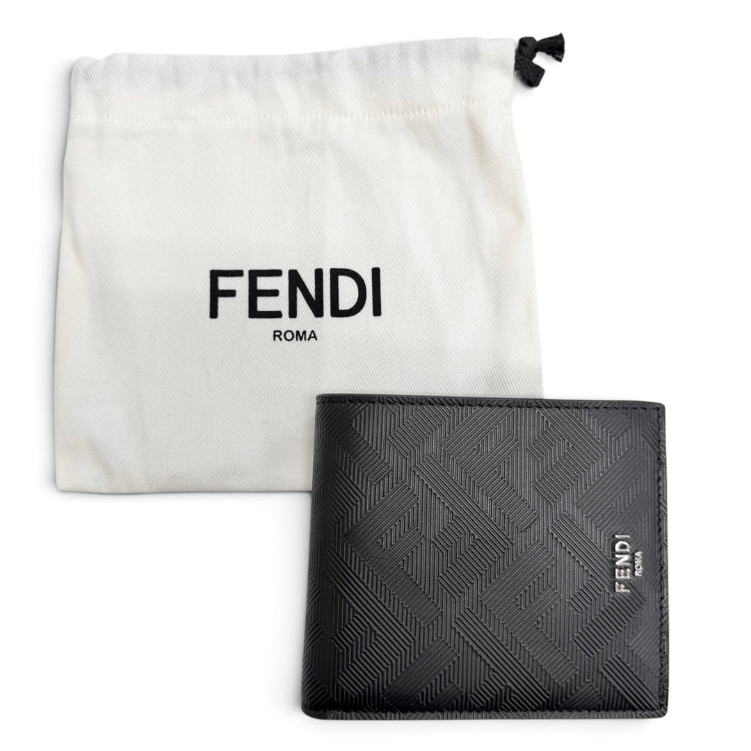 Pristine FENDI Bifold Wallet Fendi Shadow Logo Compact Wallet Billfold black