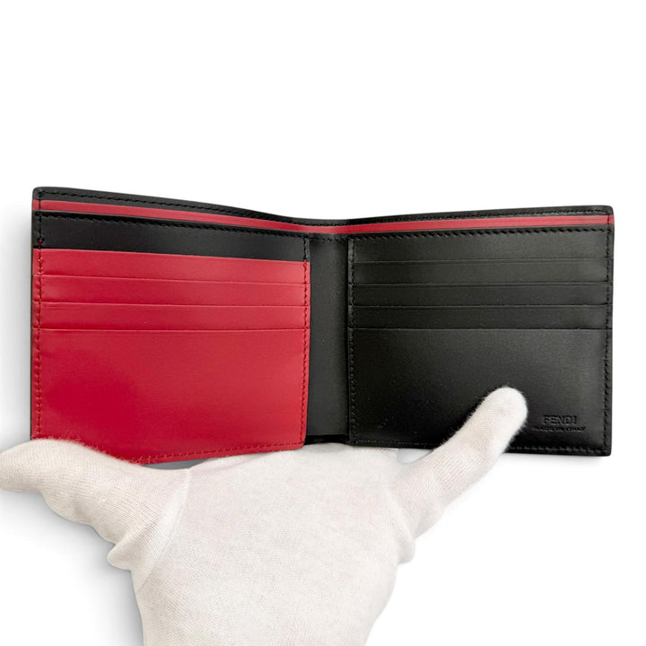 Pristine FENDI Bifold Wallet Fendi Shadow Logo Compact Wallet Billfold black
