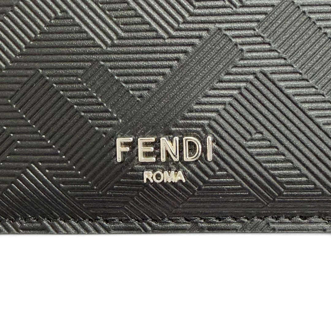 Pristine FENDI Bifold Wallet Fendi Shadow Logo Compact Wallet Billfold black
