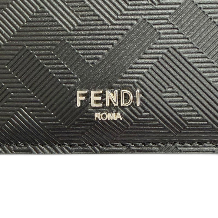 Pristine FENDI Bifold Wallet Fendi Shadow Logo Compact Wallet Billfold black