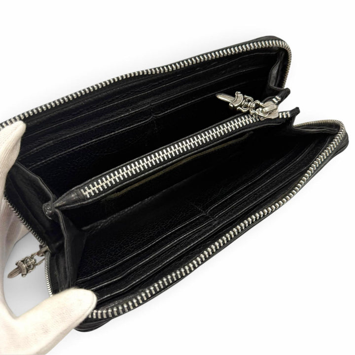 Very Good CHROME HEARTS Purse REC F ZIP PLANE black leather mens