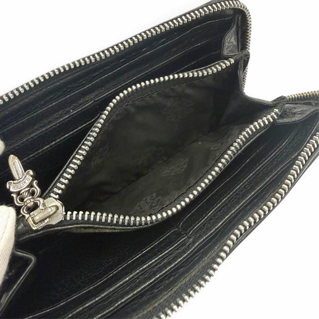 Very Good CHROME HEARTS Purse REC F ZIP PLANE black leather mens