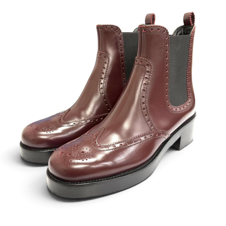 Excellent HERMES Ankle boots Wingtip Chelsea Boots Bordeaux leather Women 35