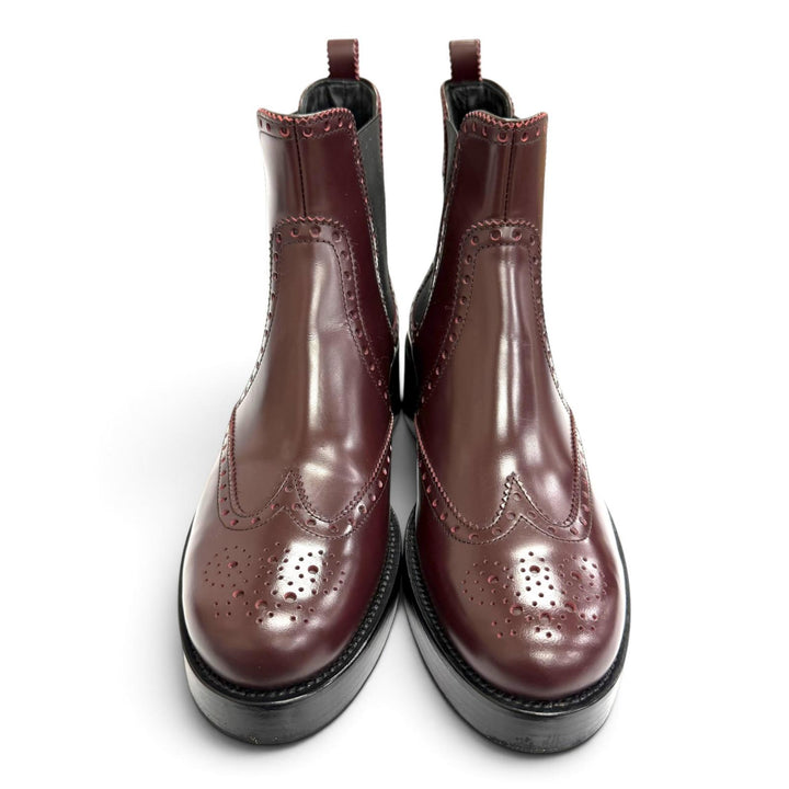 Excellent HERMES Ankle boots Wingtip Chelsea Boots Bordeaux leather Women 35
