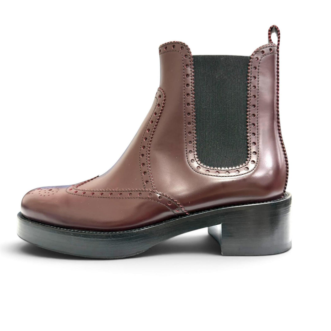 Excellent HERMES Ankle boots Wingtip Chelsea Boots Bordeaux leather Women 35