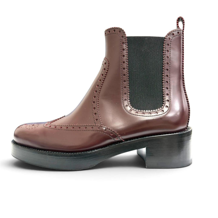 Excellent HERMES Ankle boots Wingtip Chelsea Boots Bordeaux leather Women 35