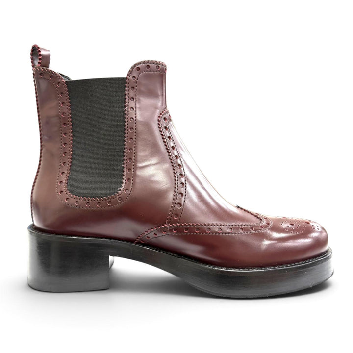 Excellent HERMES Ankle boots Wingtip Chelsea Boots Bordeaux leather Women 35