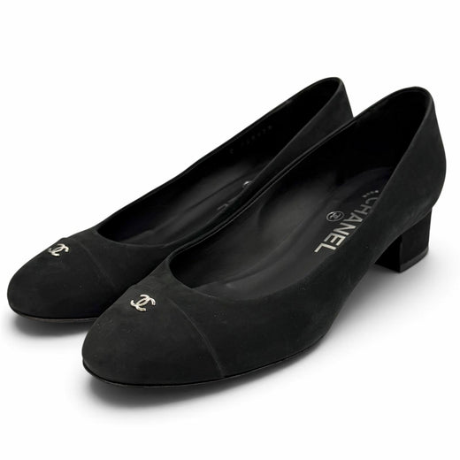 Great CHANEL pumps COCO Mark Chunky Heel Nubuck Leather 35.5 G28429