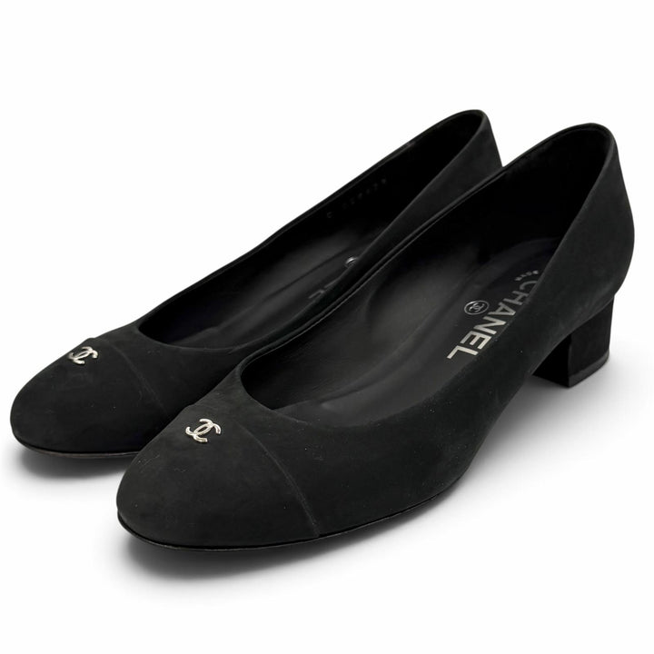 Great CHANEL pumps COCO Mark Chunky Heel Nubuck Leather 35.5 G28429