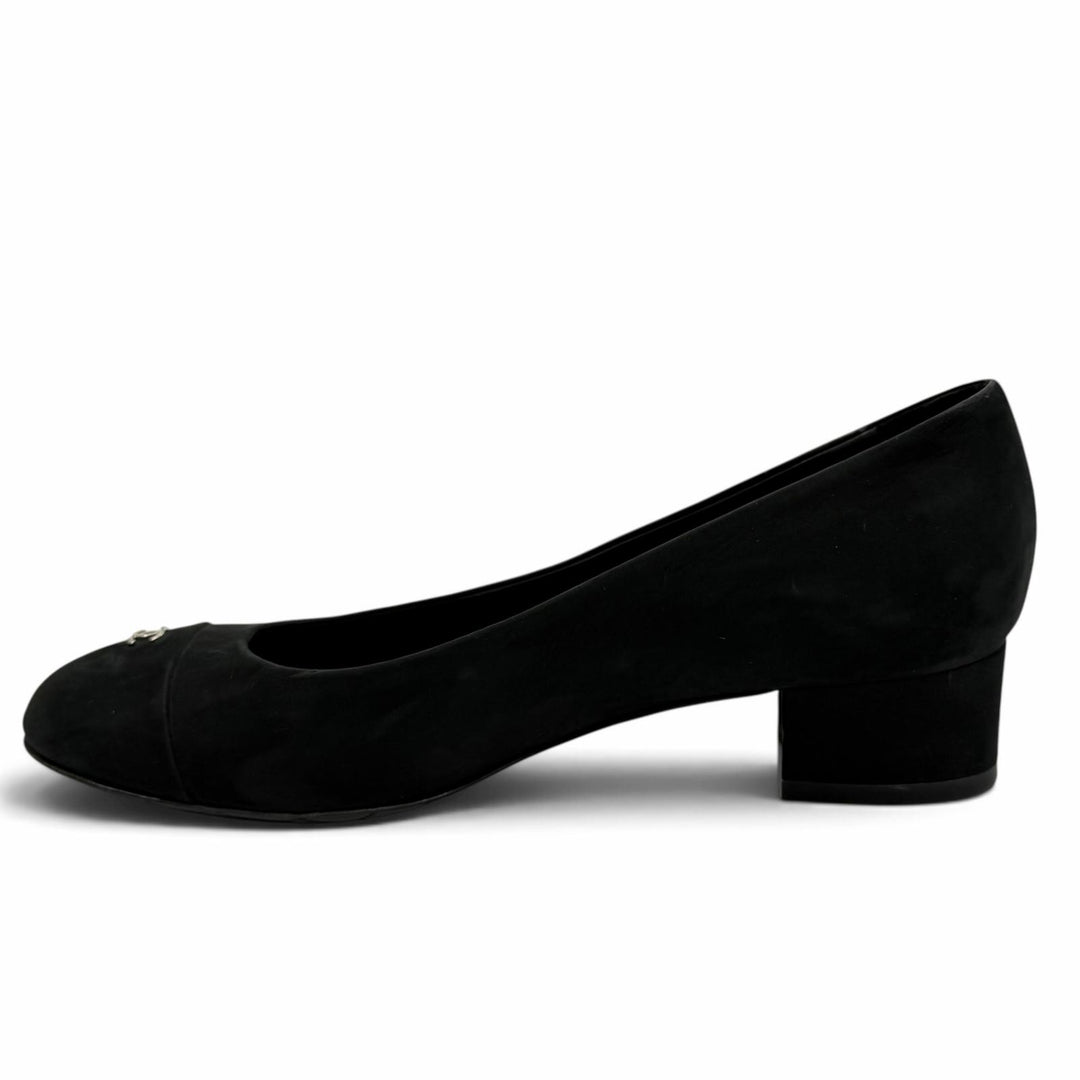 Great CHANEL pumps COCO Mark Chunky Heel Nubuck Leather 35.5 G28429