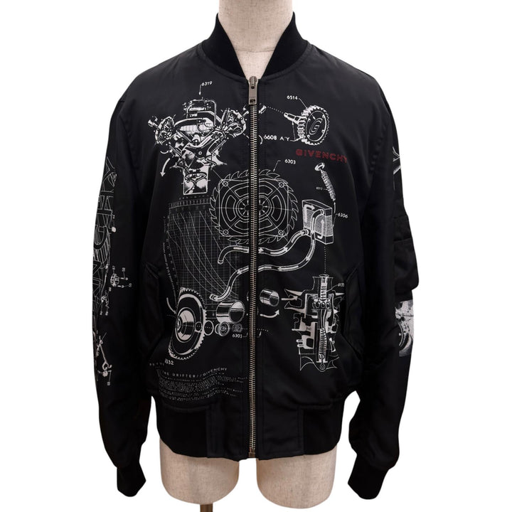 Excellent GIVENCHY Jacket Schematics Printed Blouson Bomber Jacket black Nylon