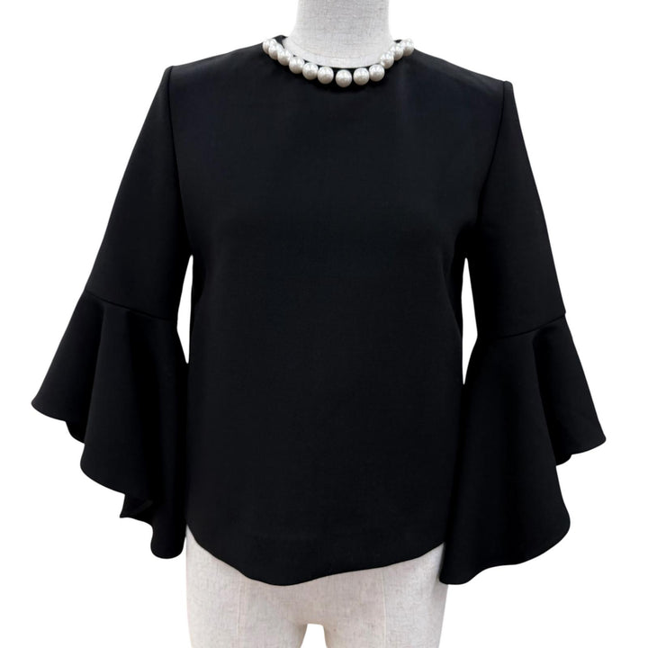 Excellent YOKO CHAN tops Faux pearl blouse black polyester Women 36 YCB-319-153H