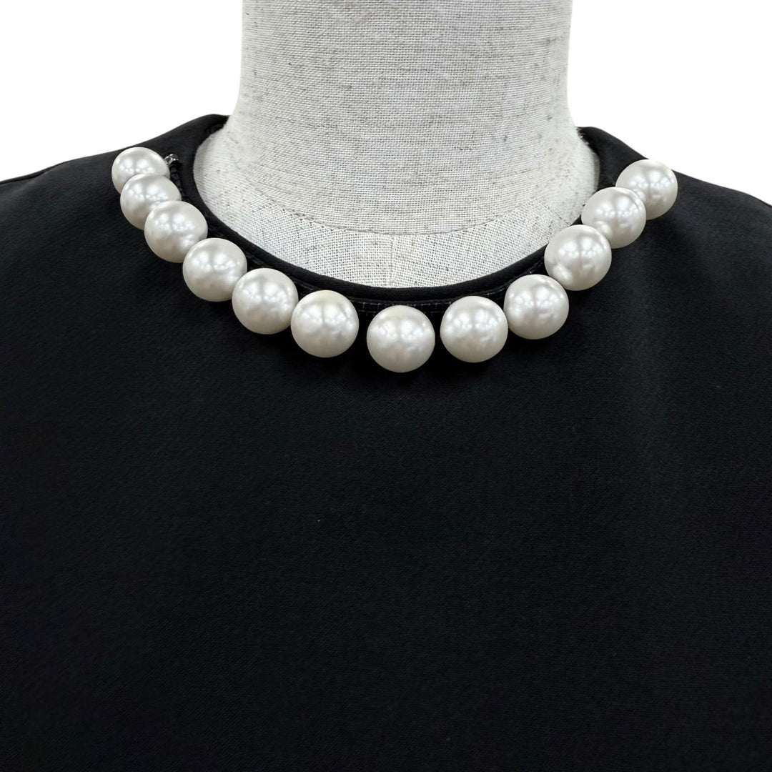 Excellent YOKO CHAN tops Faux pearl blouse black polyester Women 36 YCB-319-153H