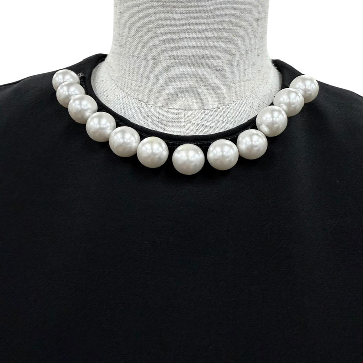 Excellent YOKO CHAN tops Faux pearl blouse black polyester Women 36 YCB-319-153H