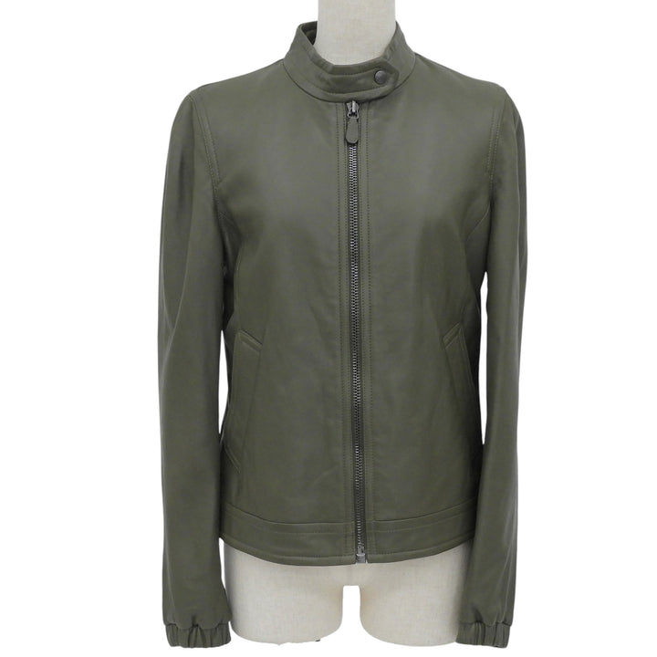 Great COACH leather jacket Stand collar khaki Sheep leather Women S