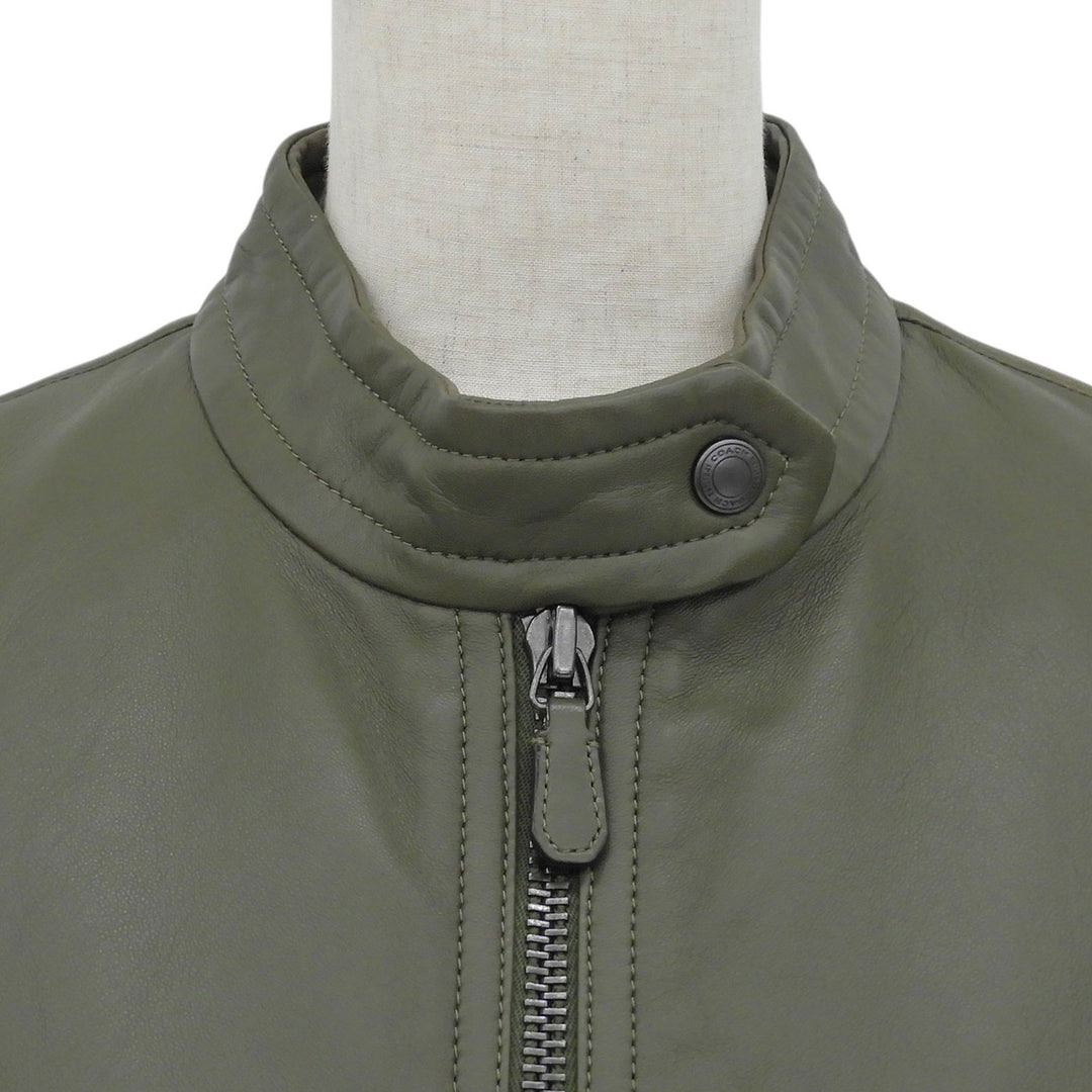 Great COACH leather jacket Stand collar khaki Sheep leather Women S