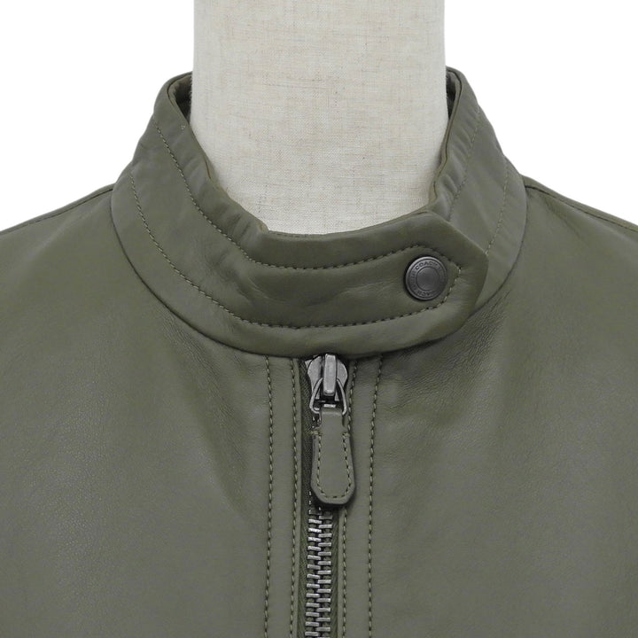 Great COACH leather jacket Stand collar khaki Sheep leather Women S