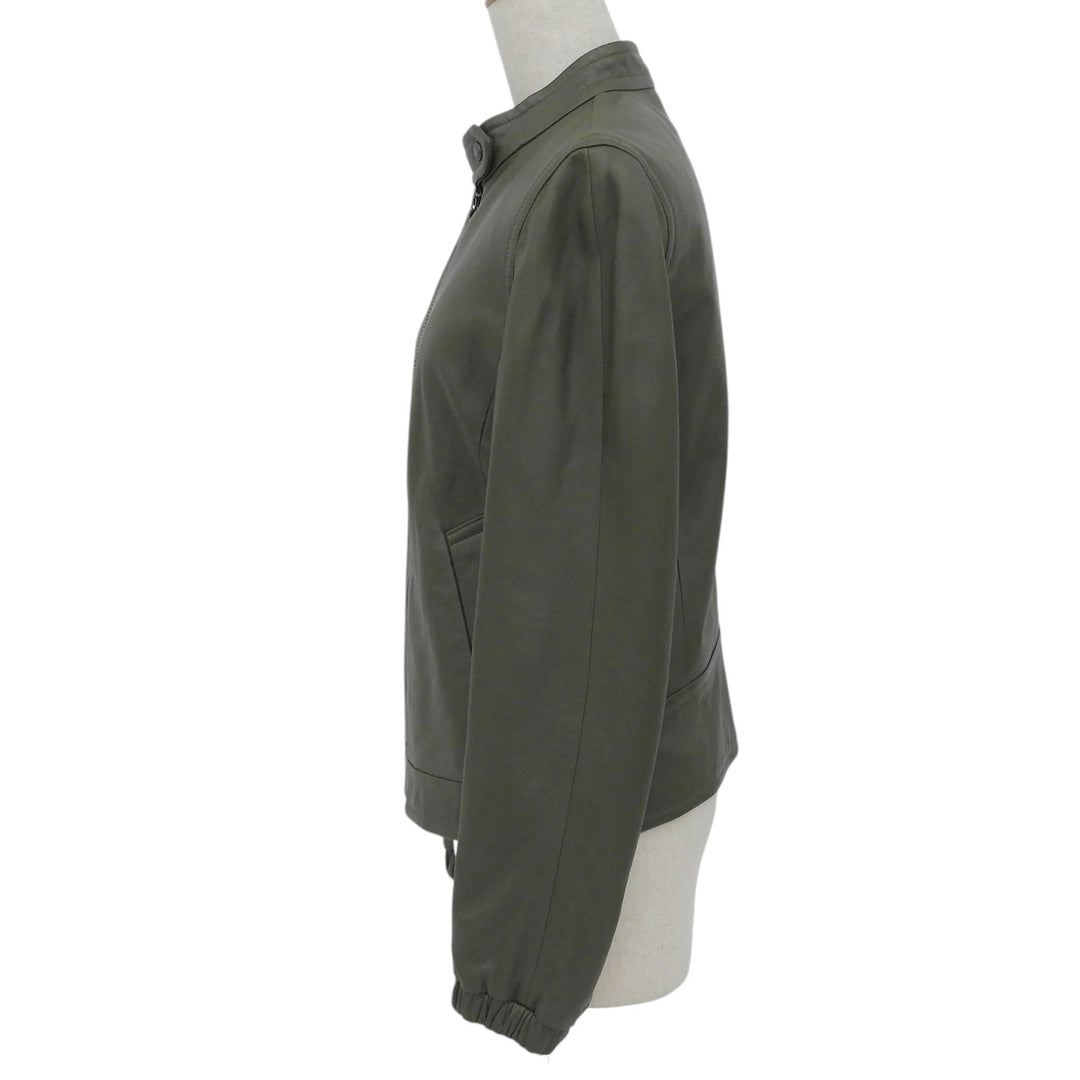 Great COACH leather jacket Stand collar khaki Sheep leather Women S