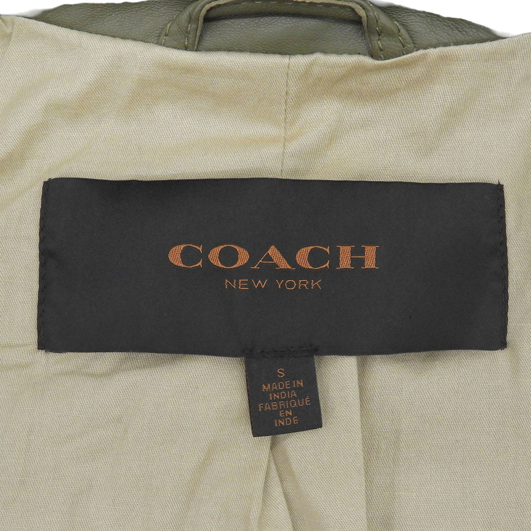 Great COACH leather jacket Stand collar khaki Sheep leather Women S