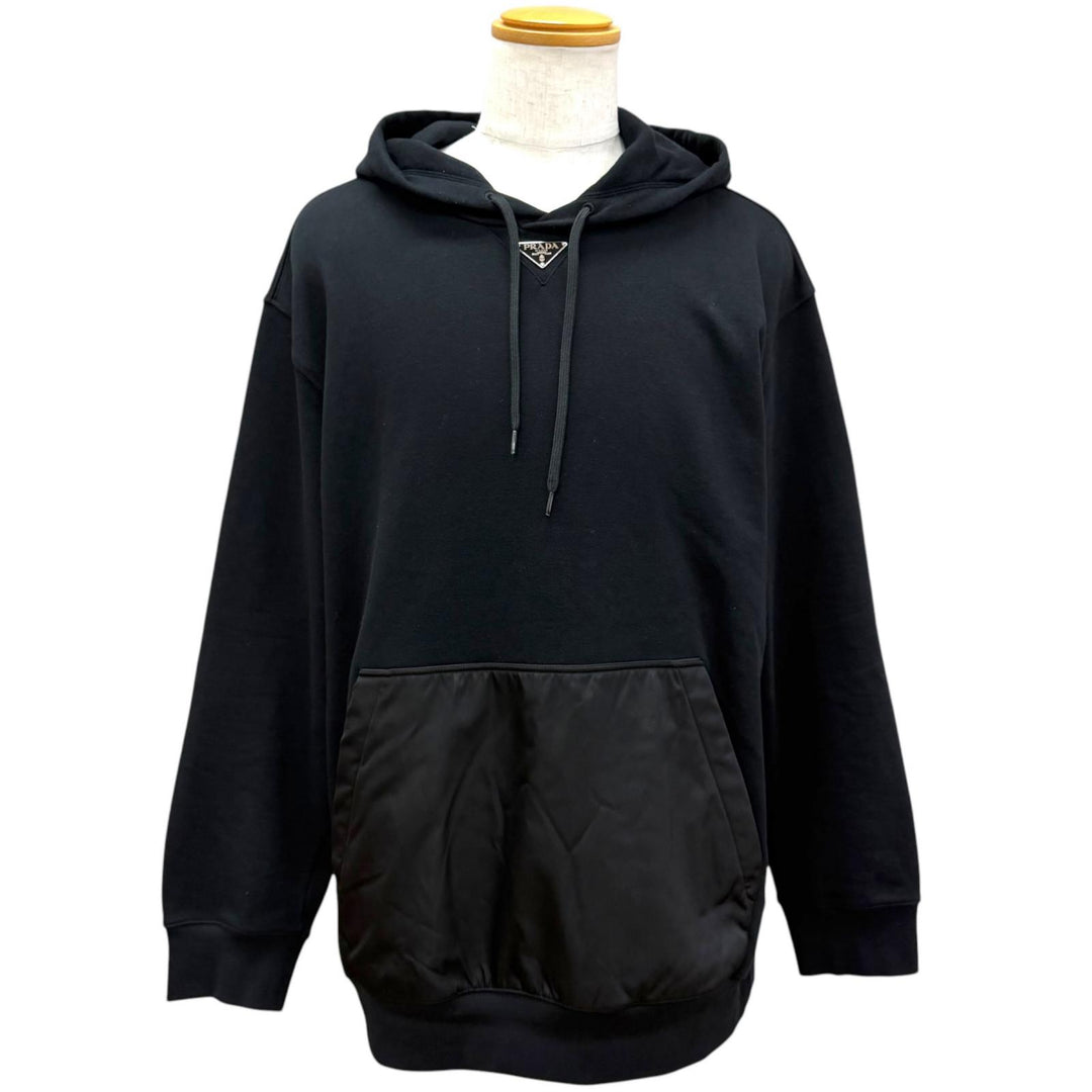 Great PRADA hoodie Re-Nylon Triangle Logo Pullover black Recycled nylon