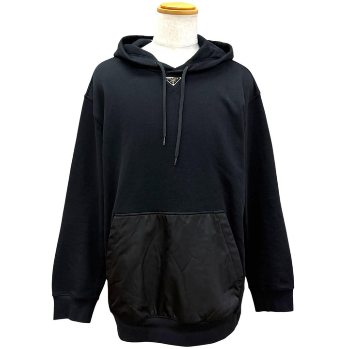 Great PRADA hoodie Re-Nylon Triangle Logo Pullover black Recycled nylon