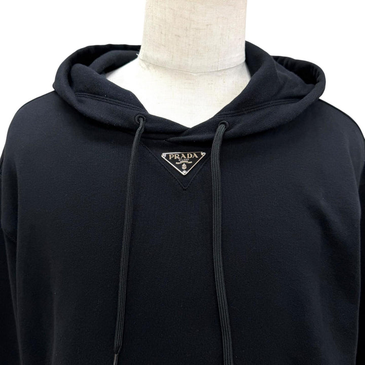Great PRADA hoodie Re-Nylon Triangle Logo Pullover black Recycled nylon