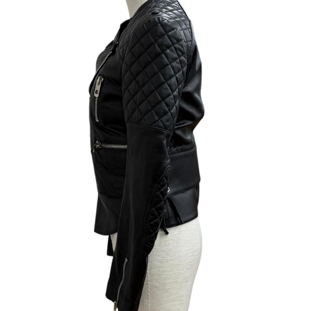 Great BALENCIAGA Leather jacket Quilting design black Sheep leather 36 301194