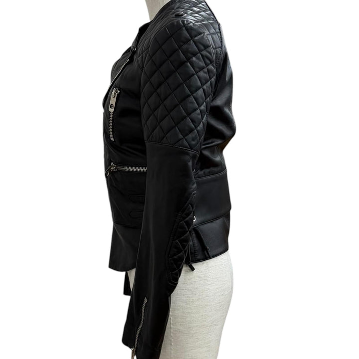 Great BALENCIAGA Leather jacket Quilting design black Sheep leather 36 301194