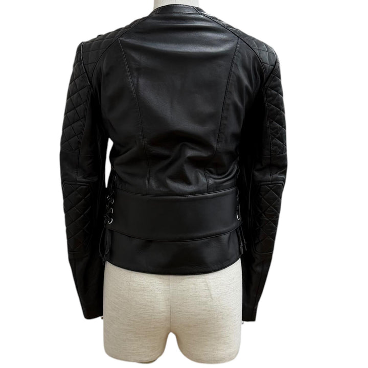 Great BALENCIAGA Leather jacket Quilting design black Sheep leather 36 301194