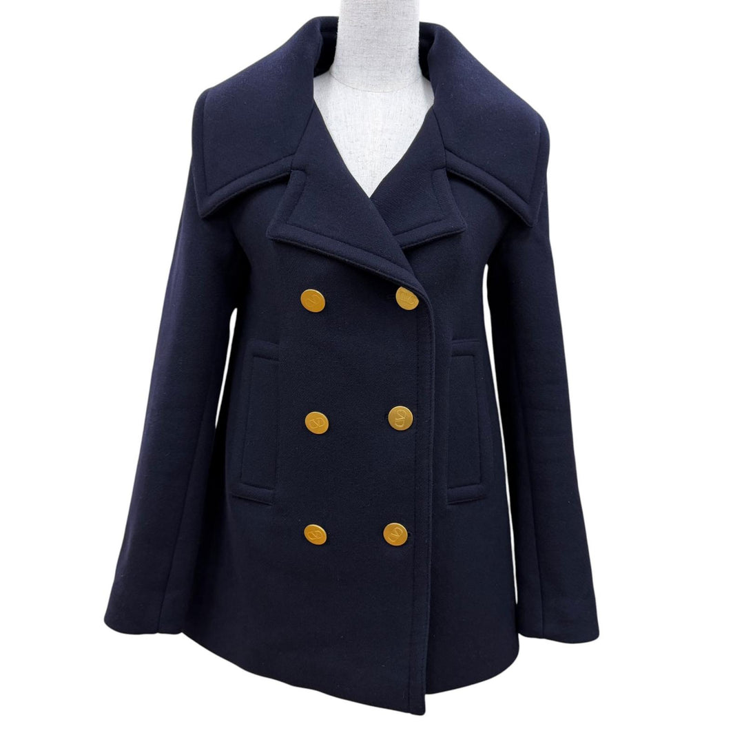 Great VALENTINO coat V logo, gold buttons, double-breasted jacket Navy 38