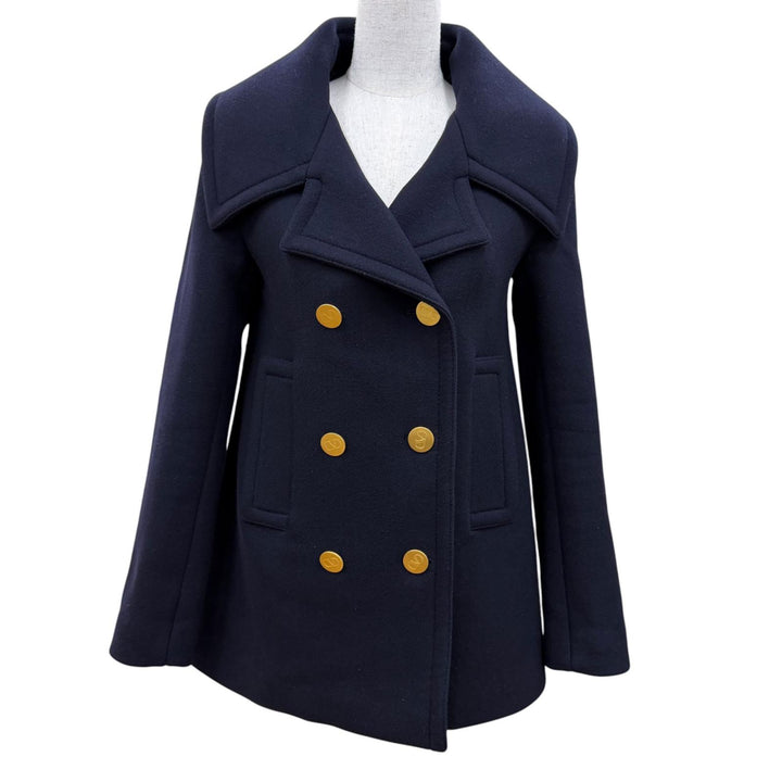 Great VALENTINO coat V logo, gold buttons, double-breasted jacket Navy 38