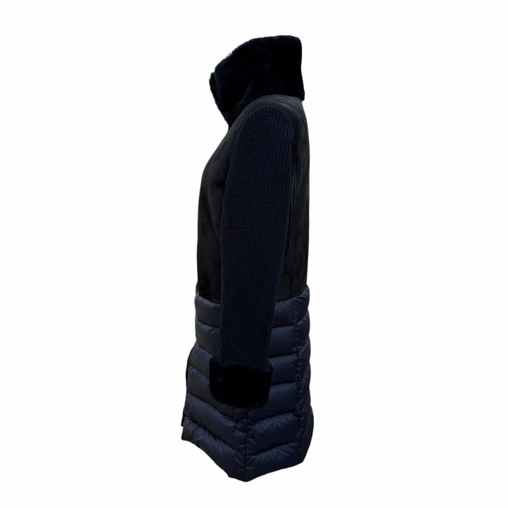 Great EMMETI down coat Knit-paneled long-length zip-up shearling coat Navy 40