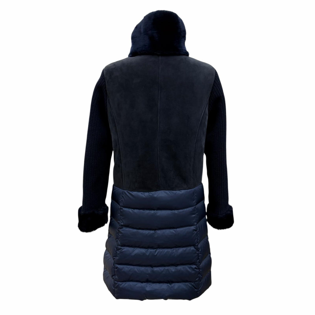 Great EMMETI down coat Knit-paneled long-length zip-up shearling coat Navy 40