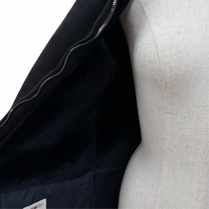 Great EMMETI down coat Knit-paneled long-length zip-up shearling coat Navy 40