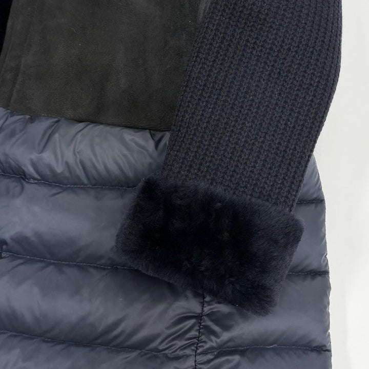 Great EMMETI down coat Knit-paneled long-length zip-up shearling coat Navy 40