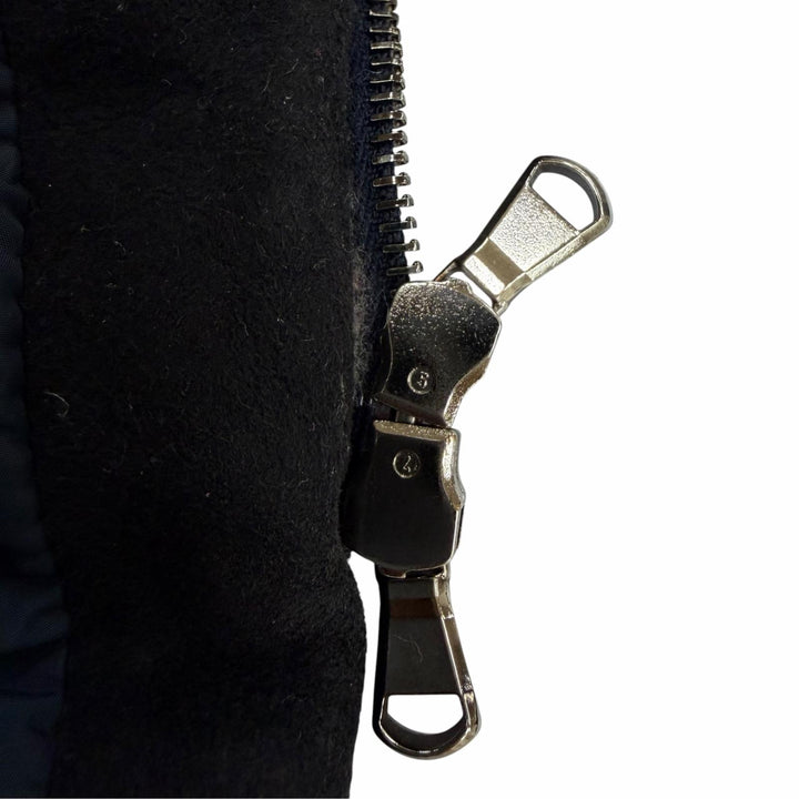 Great EMMETI down coat Knit-paneled long-length zip-up shearling coat Navy 40
