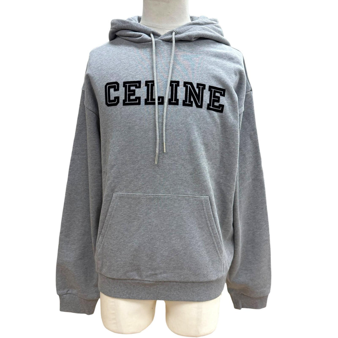 Pristine CELINE hoodie Logo pullover gray cotton mens M RY032510Z