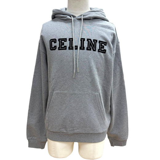 Pristine CELINE hoodie Logo pullover gray cotton mens M RY032510Z