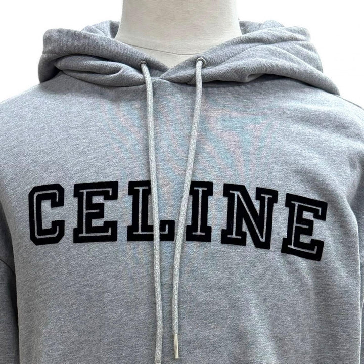 Pristine CELINE hoodie Logo pullover gray cotton mens M RY032510Z