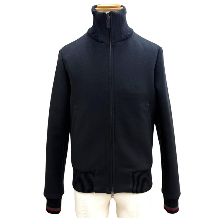 Great GUCCI Bomber jacket double zip-up blouson black wool mens 44 326100