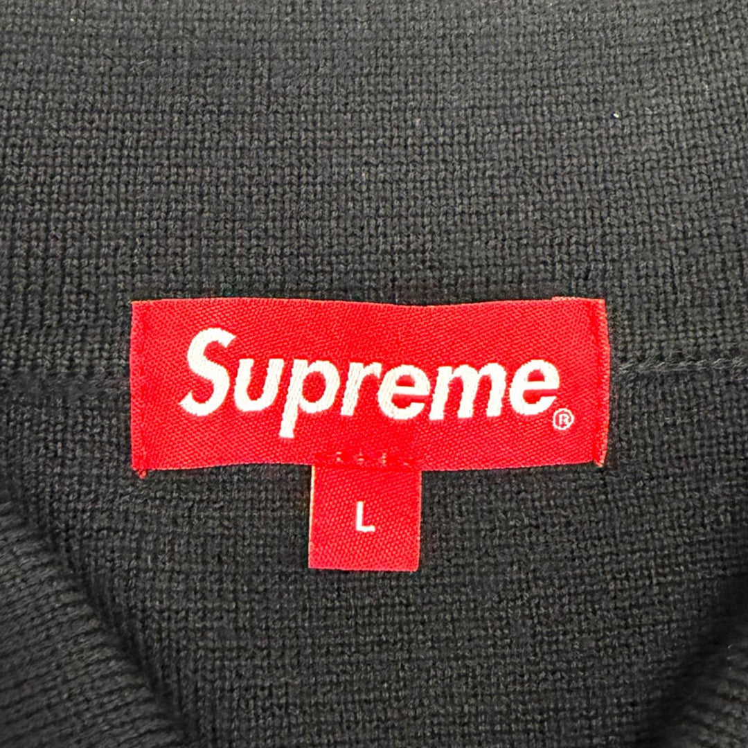 Excellent Supreme knit Contrast Stitch Button Up black wool mens L