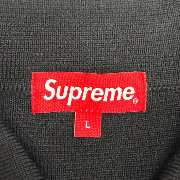 Excellent Supreme knit Contrast Stitch Button Up black wool mens L