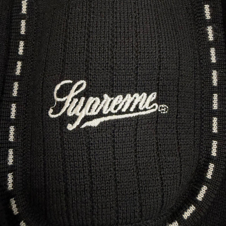 Excellent Supreme knit Contrast Stitch Button Up black wool mens L