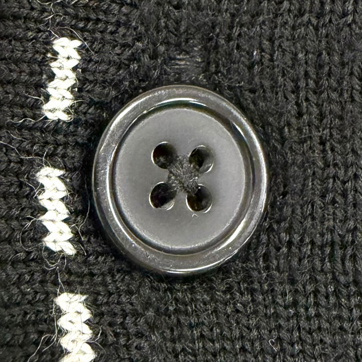 Excellent Supreme knit Contrast Stitch Button Up black wool mens L